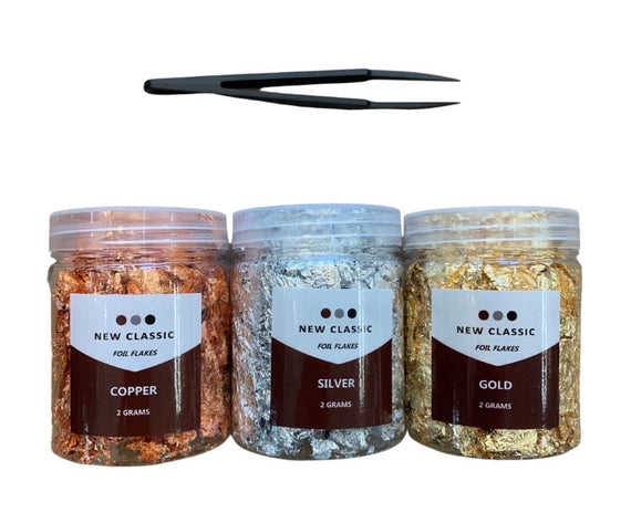 Gold, Silver, Copper 3 Bottle Foil Flakes